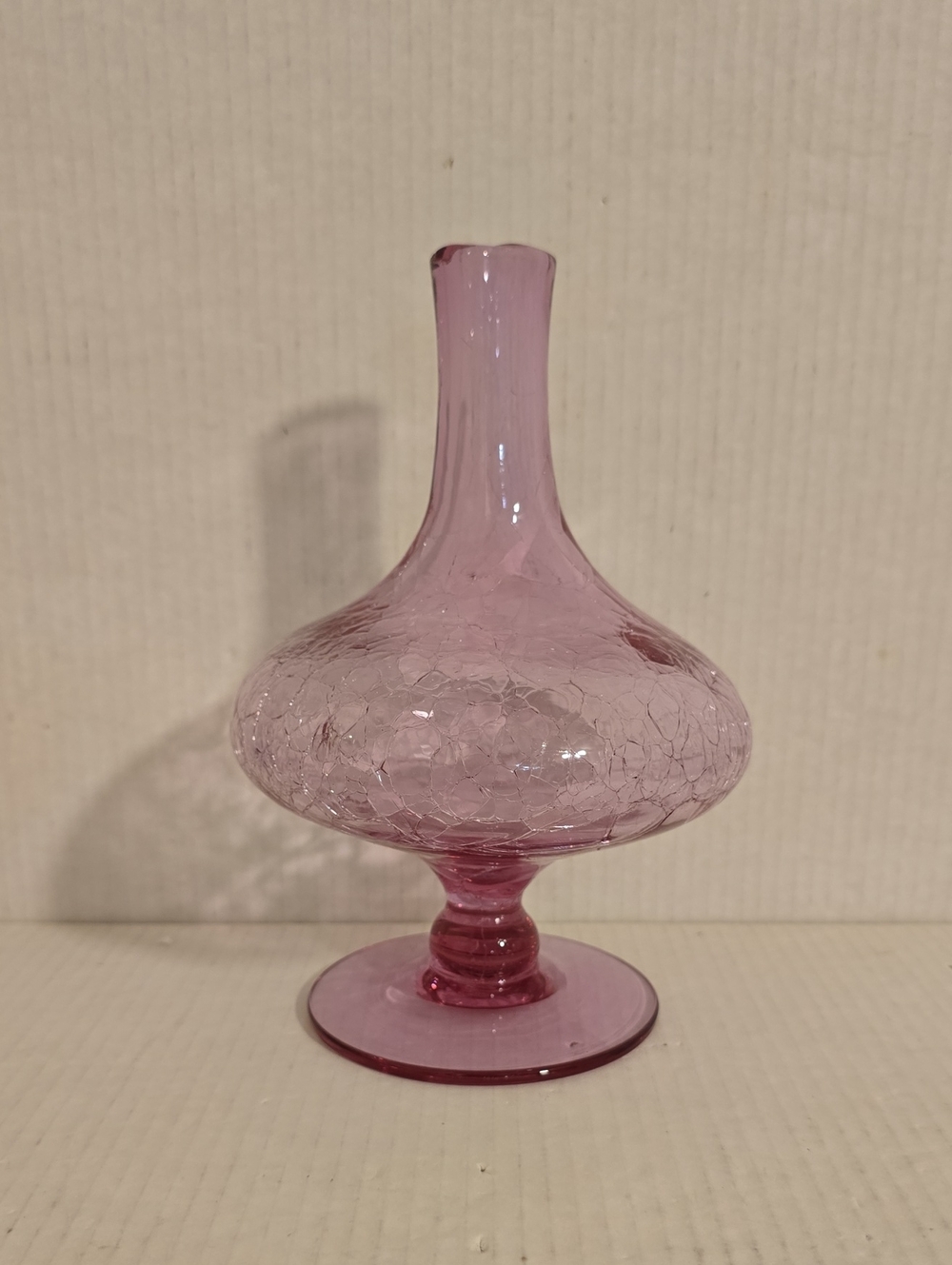 Vintage Rose Crackle Glass Decanter / Vase